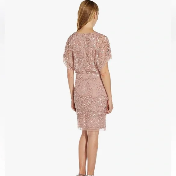 NWT!‎ Adrianna Papell Women's Beaded Mesh Blouson Dress - Picture 2 of 9